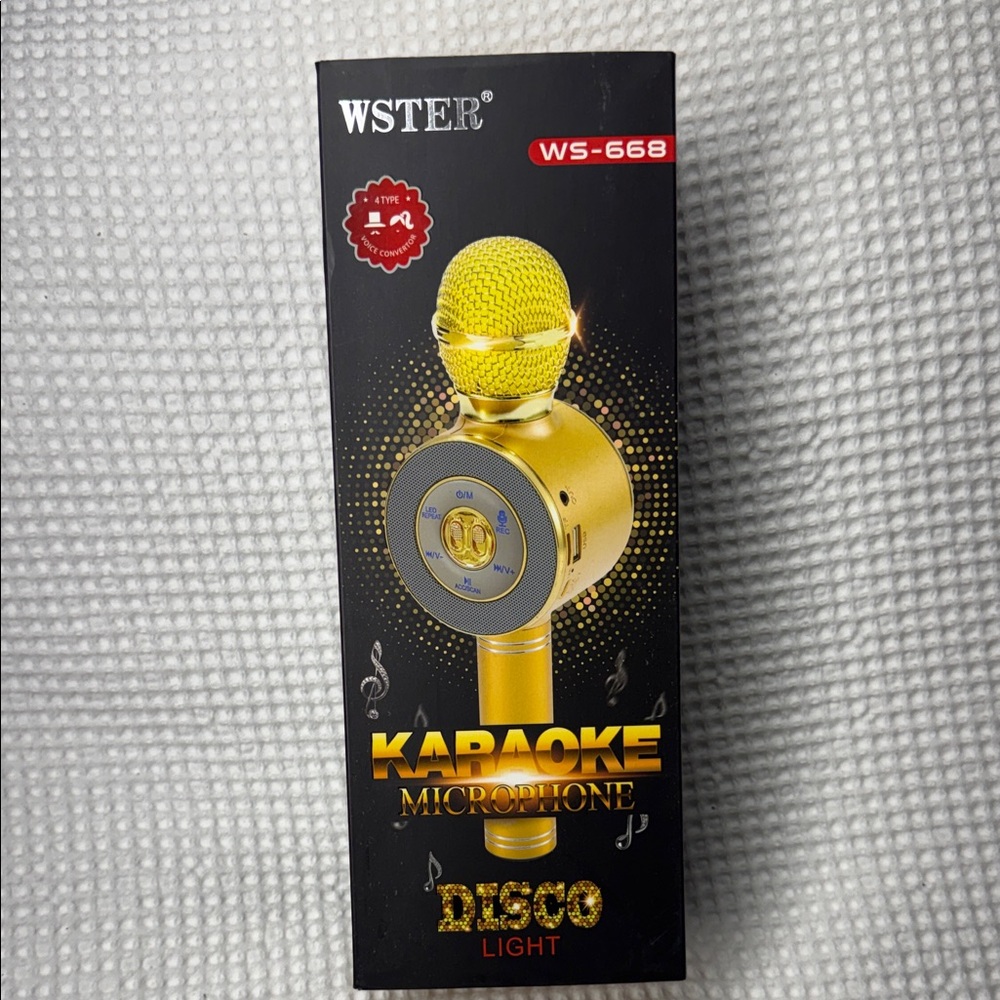 Gold Karaoke Microphone with Disco Light - WS-668